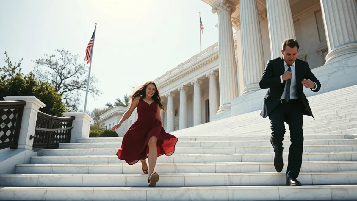 A Mother Runs Down Marble Steps To Save Her Daughter