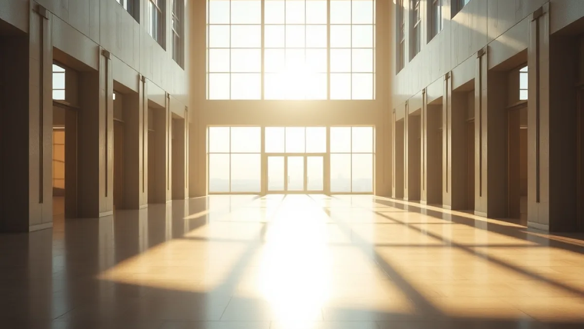 The bright midday sun filtered through the expansive floor
