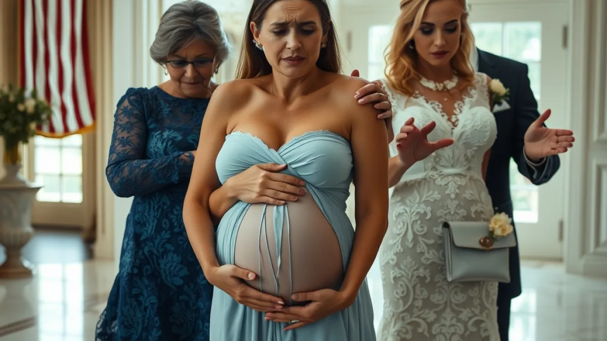 A Pregnant Bride Is Framed Before Her Father Arrives