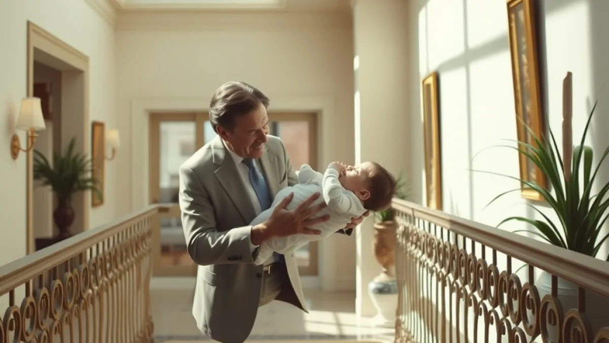 Billionaire Catches Wife Dropping Infant Off Foyer Balcony