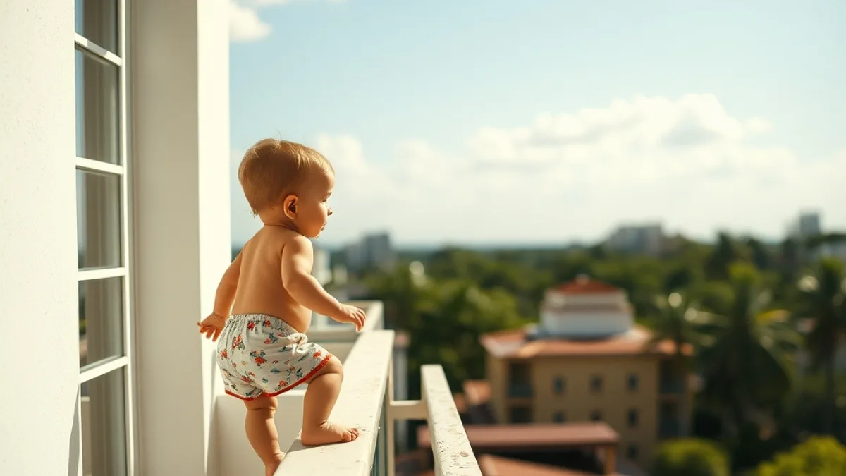 The Baby on the Balcony Edge